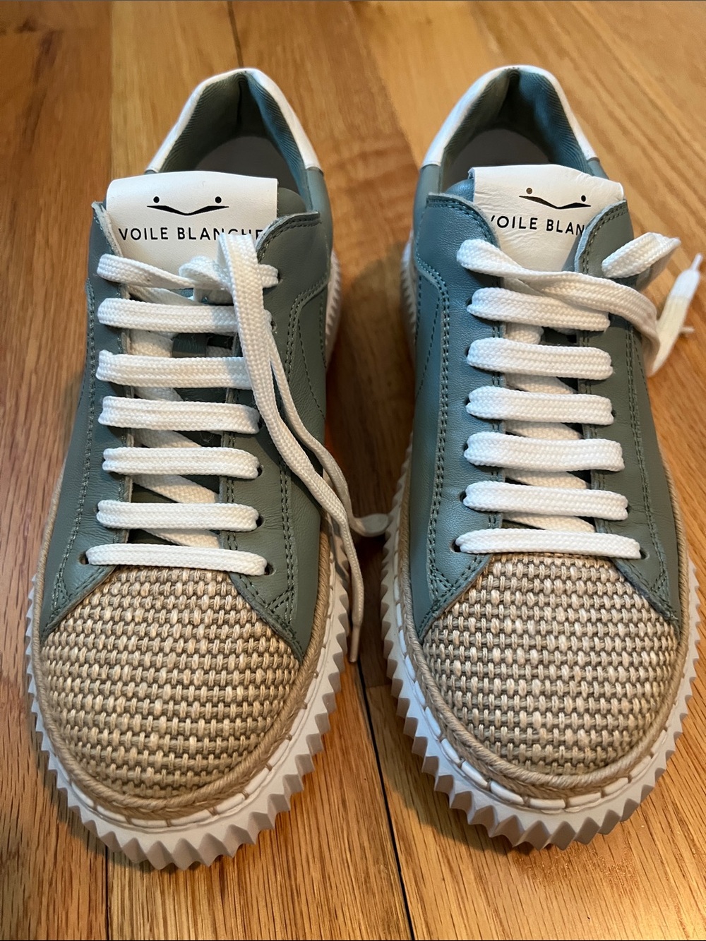 Voile Blanche Sage Green & Natural Woven Low-Top Sneakers